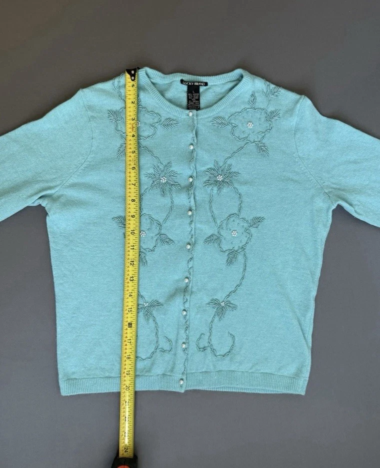 Cárdigan azul con cuentas Lucky Brand talla L para mujer ¡LINDO suéter de otoño! Foto 3 de 4