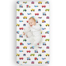 100 Cotton Fitted Crib Sheet   Soft  Breathable Fitted Sheet - Trains, Plan...