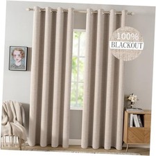 100 Blackout Linen Textured Curtains for 52"W x 84"L Pack of 2 Beige
