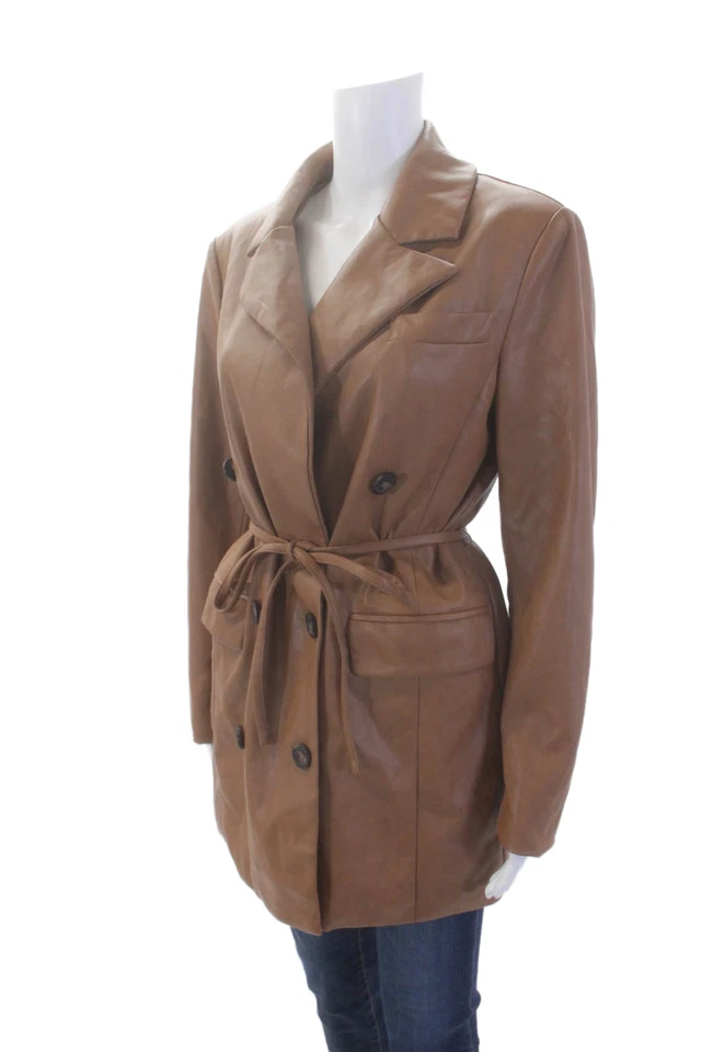 Casaco feminino 7 For All Mankind couro sintético abotoado marrom tamanho M - Imagem 3 de 4