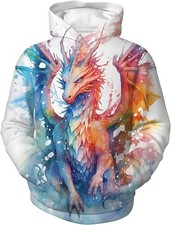 Colorful Dragon Hoodie Pullover Sweatshirt with Fantasy Watercolor Art