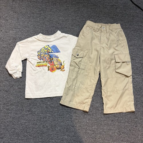 Vintage Y2K Boys 4T Scooby Doo T-Shirt & Tan Wide-Leg Cargo Pants Outfit/Set