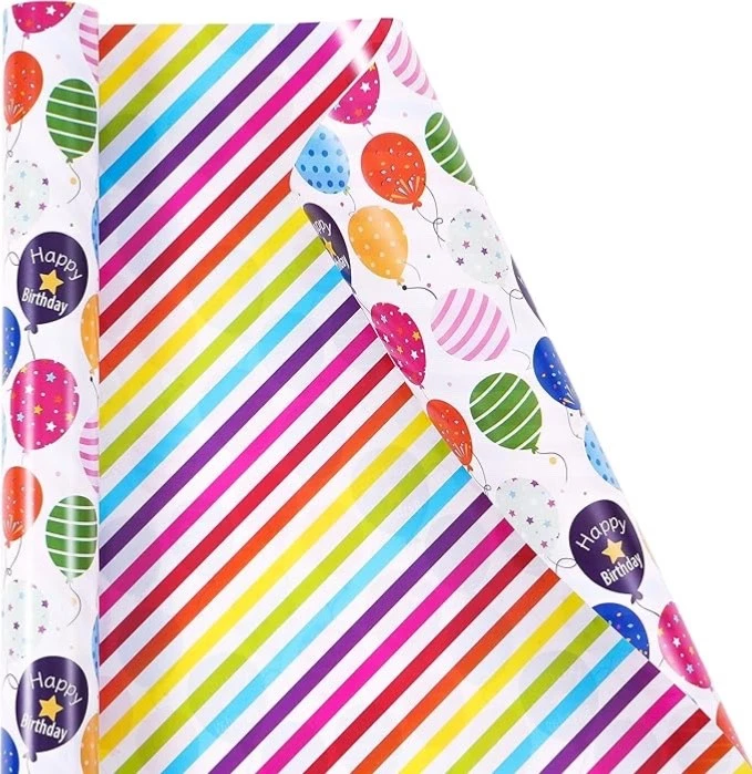 Reversible Birthday Wrapping Paper For Boys & Girls  17 Inches X 33 Feet - Image 2 of 4