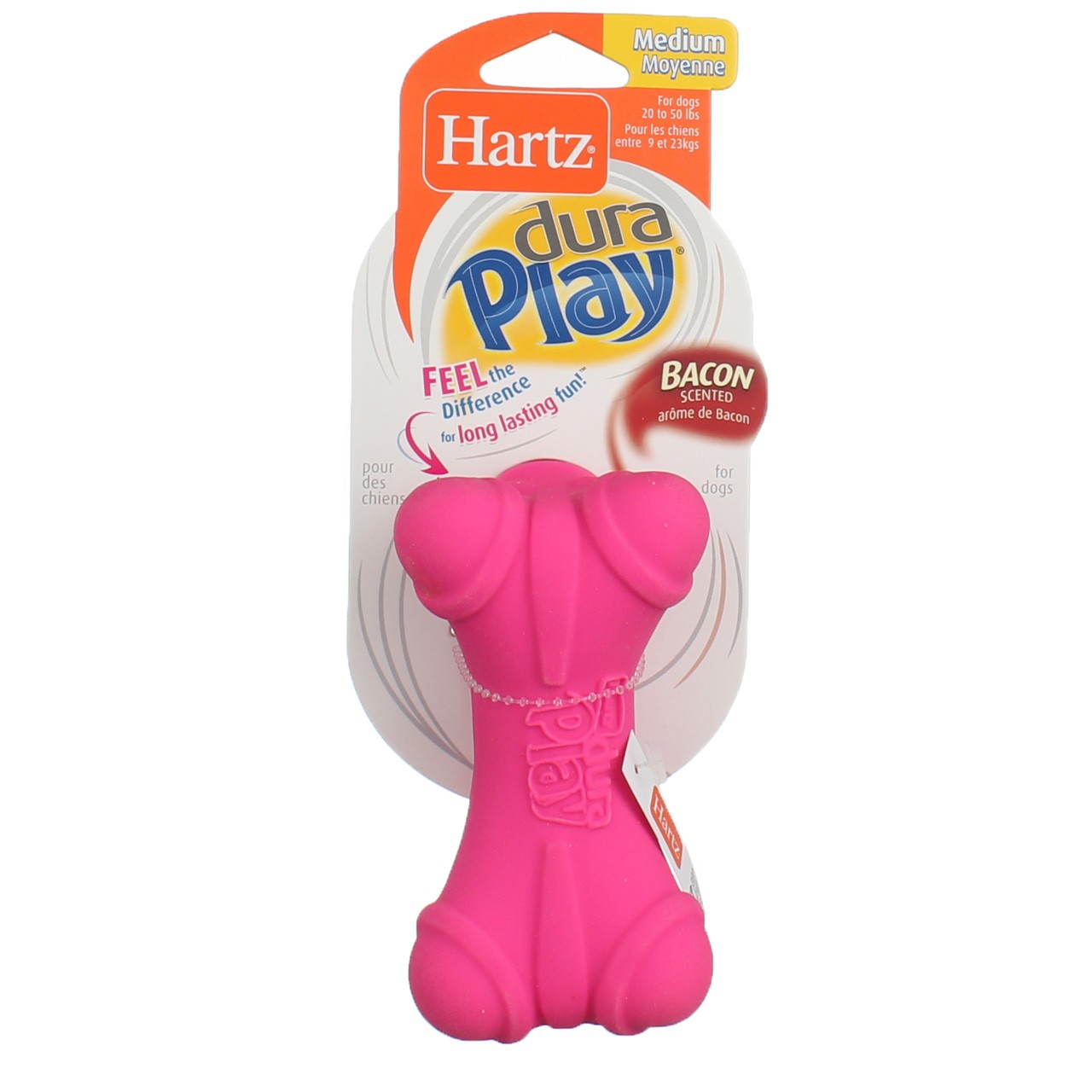 Hartz DuraPlay Dog Toy Bone, Medium, Assorted Colors, Bacon Scented