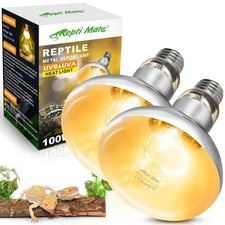 2 Pack 100W Reptile Heat Lamp Bulbs - Full Spectrum UVA/UVB Basking Light for Be