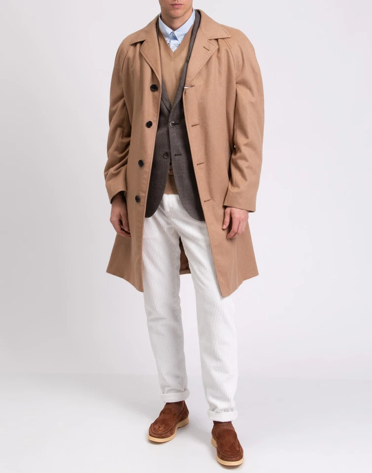 RRP€2890 DUNHILL Camel Wool Top Coat IT54 US44 2XL Lined Collared Made in Italy - Image 2 of 4