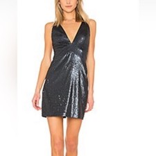 HALSTON HERITAGE vintage blue fully sequined sleeveless cocktail dress sz 14