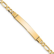 10K Yellow Gold Figaro Link ID Bracelet 7 Inch