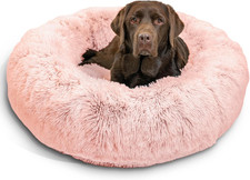 Original Calming Donut Dog and Cat Bed, Shag Faux Fur, Cotton Candy Pink, 36In
