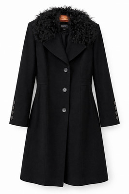 Badgley Mischka Black Wool Coat w/ Lama Fur Collar Women s Size L (Fits M L)