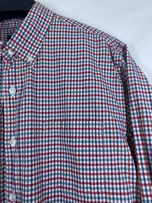 J.Crew Shirt Mens Large Red Green Gingham Plaid Long Sleeve Button Up Pocket USA