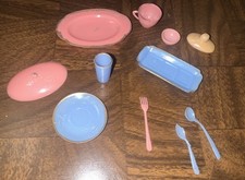 Vintage Lot of Barbie Size Blue  Pink Kitchen  More Accessories