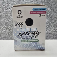 L'eggs Tights Q Jet Black Sheer Energy Control Top Compression Medium Support 2