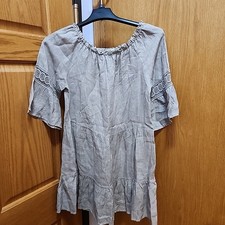 Terzo Millenio Made in Italy 100% Linen tiered mini sundress off shoulder S