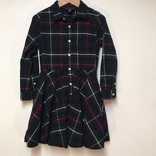 Polo Ralph Lauren Flannel Dress Girls Sz 6 Navy Plaid Tartan Side Pockets Cotton