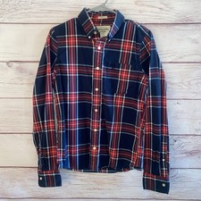 Abercrombie  Fitch Mens S Muscle Fit Plaid Button Down Shirt Red Blue A7