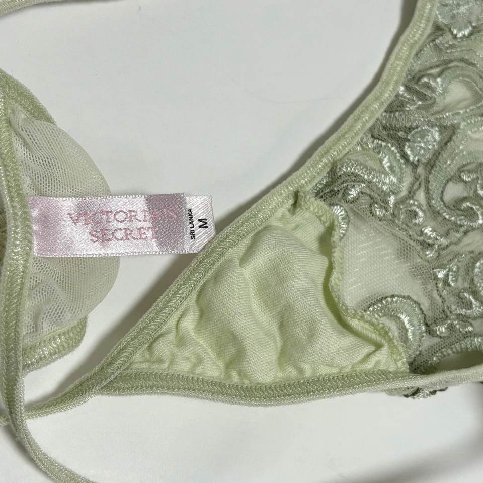 Calcinha fio dental Victoria’s Secret 2002 verde malha transparente bordada RARA - Imagem 4 de 4
