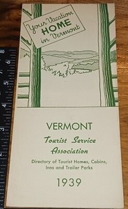 Vintage Brochure, Map, 1939, Vacation Home In Vermont, Tourist Service, Used