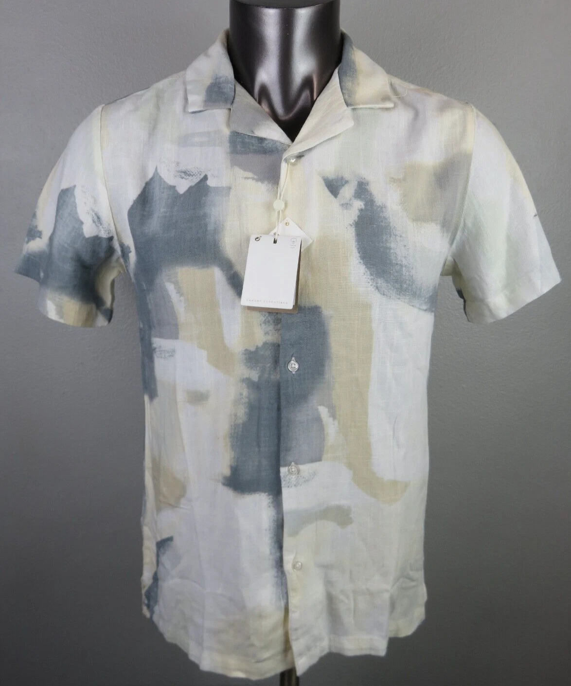 Mens Porter & Ash Short Sleeve Button Front Linen Rayon Shirt Multicolro Size S