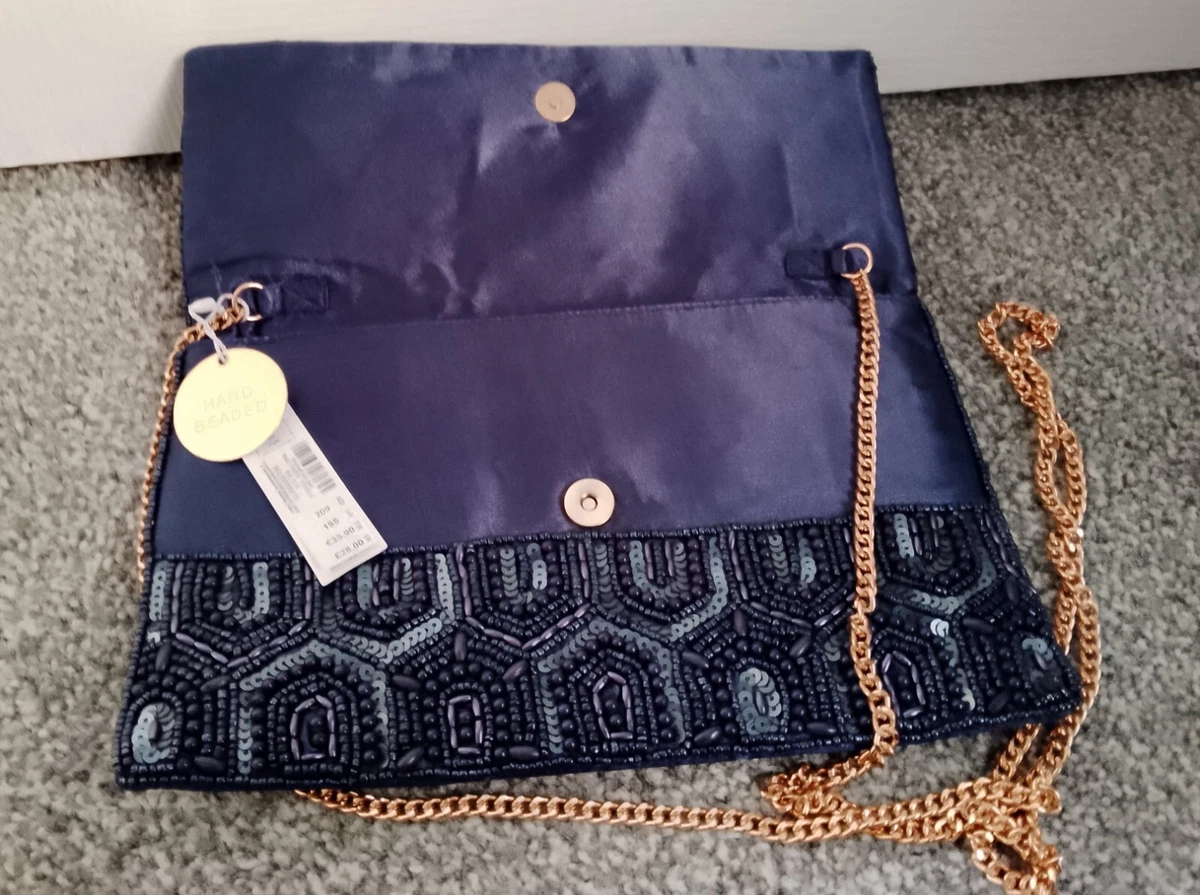 NEW Monsoon Accessorize Navy Blue Bead Embellished Clutch Bag