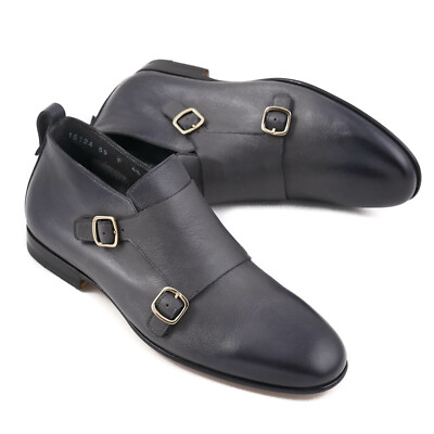 NIB $1195 SANTONI Fatte a Mano Gray Monk Strap Low Ankle  display picture 3