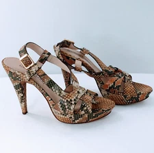 Gastone Lucioli Snakeskin Platform Sandal Leather Sling Back Peep Toe Sz 8.5
