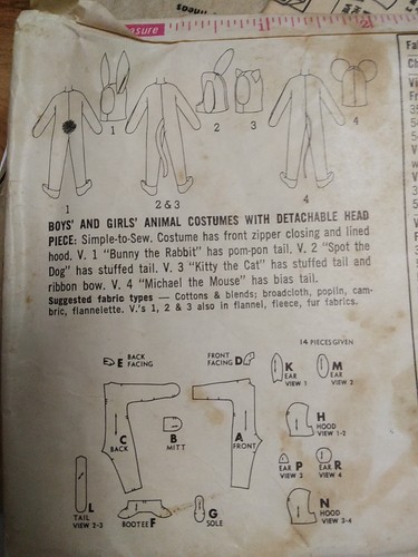 Dog Bunny Rabbit Cat Mouse Childs 4 Costume Simplicity 6199 Sewing Pattern VTG - Picture 7 of 8