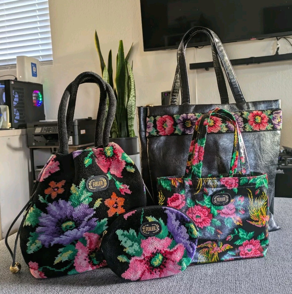 Feiler Germany Vintage chenille floral Lot 4pcs Bags Pouch | eBay