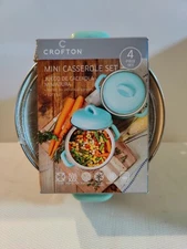 Crofton Mini Porcelain Enamel Casserole FLORAL WHITE And Green New In Box