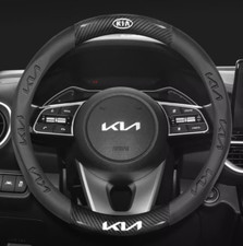 15" PU Leather+Carbon fiber Steering Wheel Cover For 1994-2026 Kia All Cars