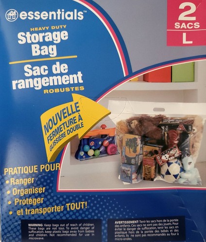 Bolsas de almacenamiento grandes de plástico transparente de alta resistencia con cierre de cremallera con asa de 15”x15” 2 bolsas/paquete - Imagen 2 de 2