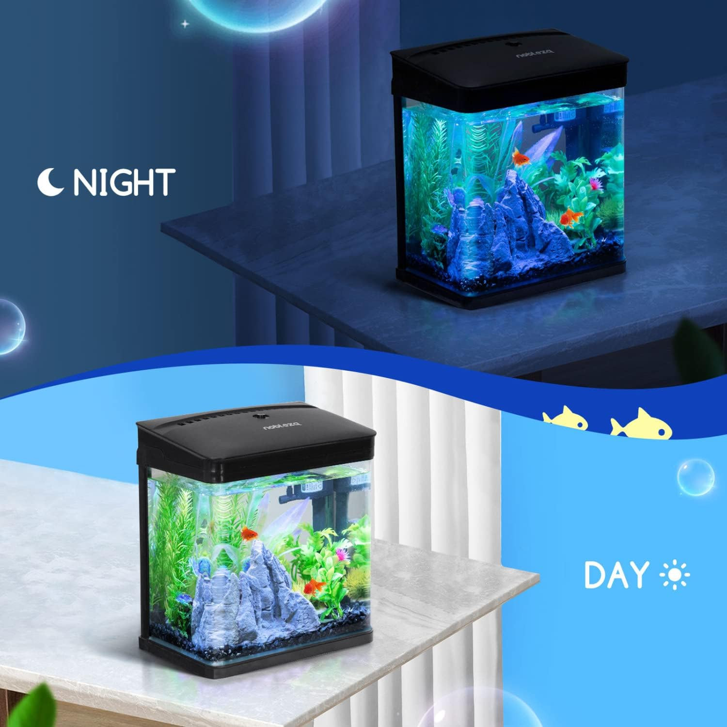 Nobleza - Nano Acquario in vetro per pesci acqua tropicali con illuminazione a L foto 5