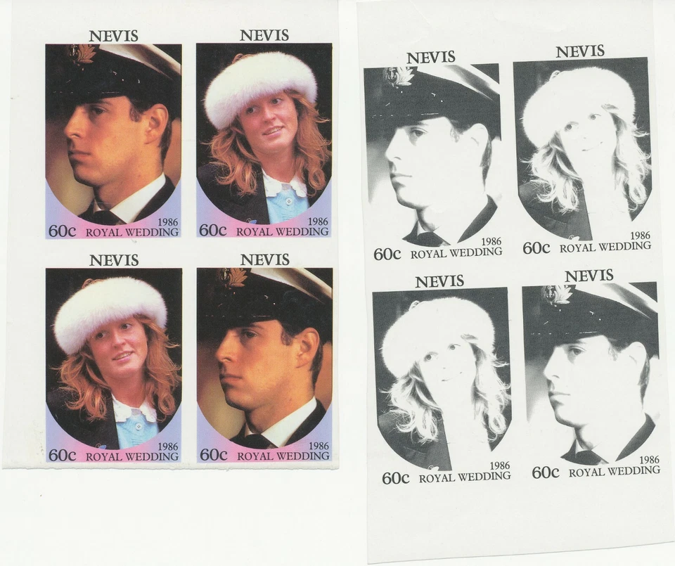 NEVIS 1986 wedding Prince Andrew & Sarah Ferguson MAJOR VARIETIES 6 PROOFS MS R! — 第 2/3 张图片