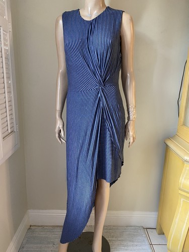 ANTHROPOLOGIE BAILEY 44 GATHERED STRIPE ASYMMETRICAL MIDI DRESS SZ M - Picture 3 of 7