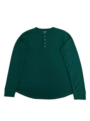 Mens Green Long Sleeve Slim Fit Four Button Collarless Polo Henley Shirt X-Large