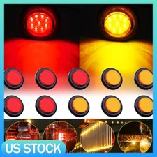 10X 2" Round Red+Amber LED Side Marker Clearance Light For Car Truck Trailer RV