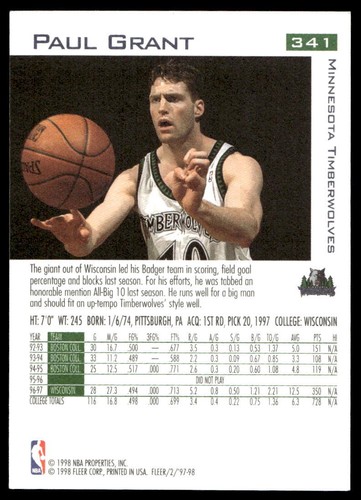 1997-98 Fleer #341 Paul Grant RC - Picture 2 of 2