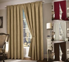 Thermal Curtains Plain Heavy Chenille Fabric Tape Top Ready Made Curtains Pair