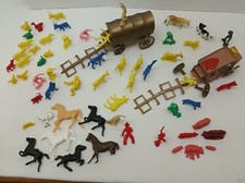 Vintage 1960s Marx Cowboys Indians Figures Stagecoach Covered Wagon Toys Makers
