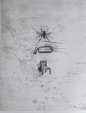 Donald Saff HAND SIGNED Fly, Iron & Chair 1980 Aquatint etching US artist art