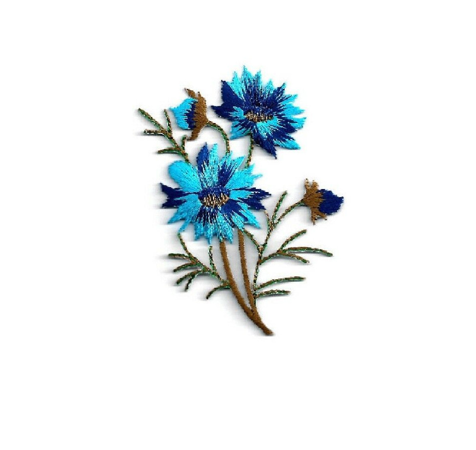 Flowers - Wild Flowers - Spring - Blues - Embroidered Iron On Patch ...