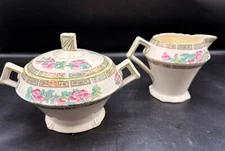 ART DECO MYOTT & SON CHINA INDIAN TREE  STAFFORDSHIRE SUGAR & CREAMER  SET