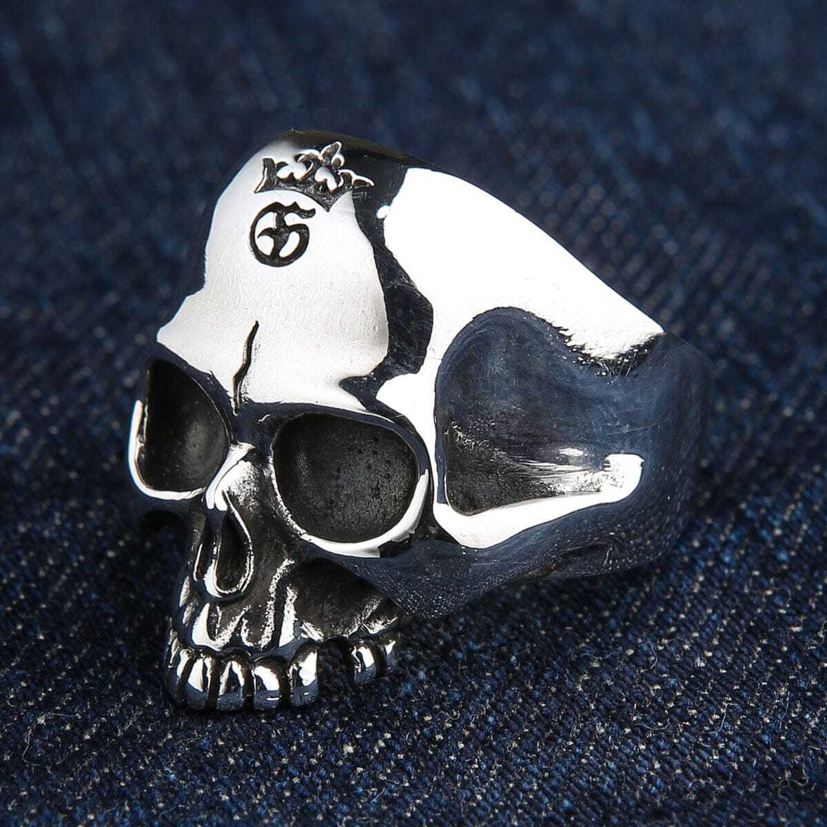 CLASSIC HALF JAW SKULL 925 STERLING SILVER MEN'S RING NEW BIKER