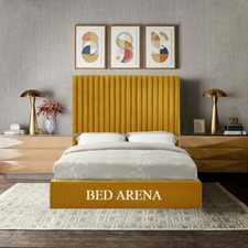 Image of Plush Velvet Royal Arizona Bed Frame, Panel Bed, Upholstered Bed Frame All Sizes