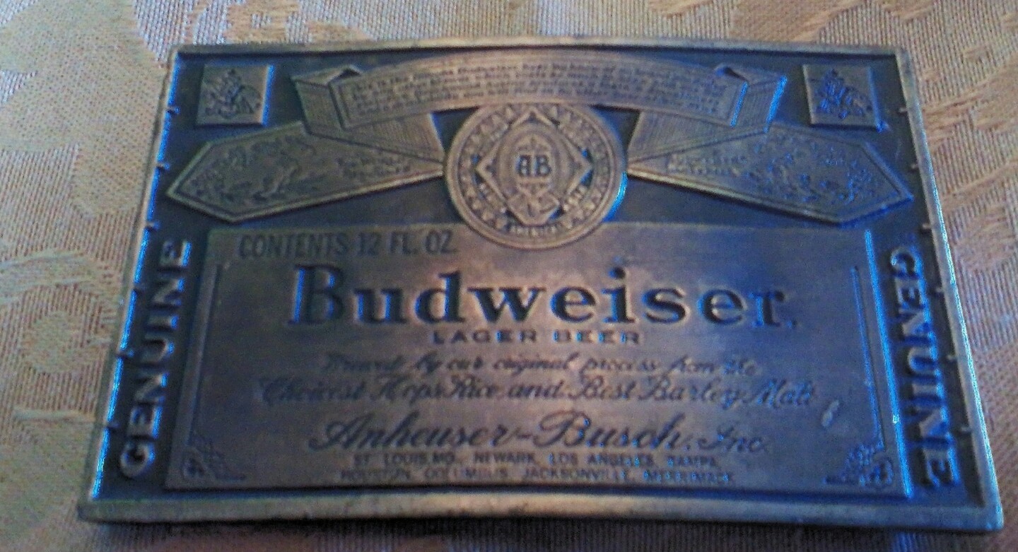 Budweiser belt buckle brass NEW vintage 1970 Gem