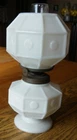 VICTORIAN BLOCK & DOT MINIATURE MILK GLASS KEROSENE OIL LAMP & SHADE