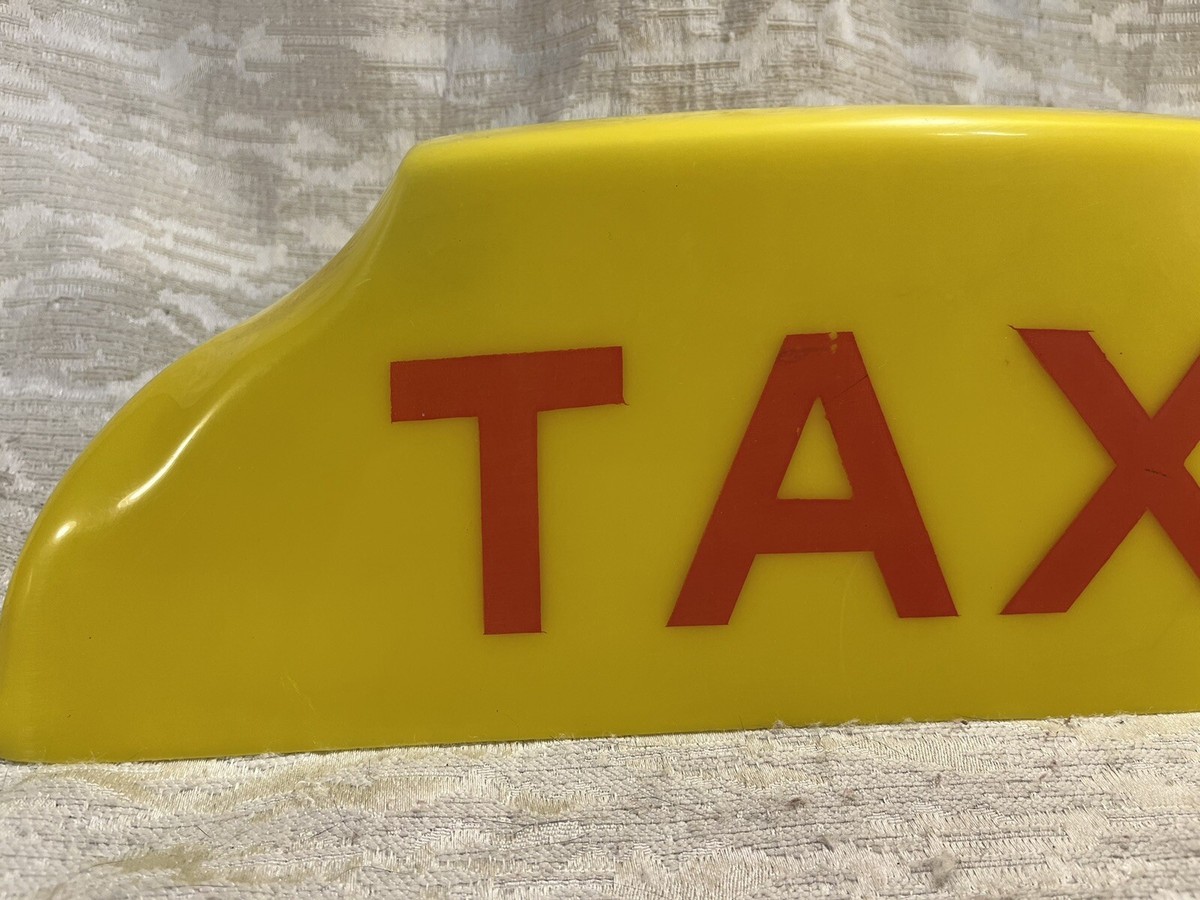 Vintage YELLOW Taxi Cab Roof Light Black Lettering Plastic