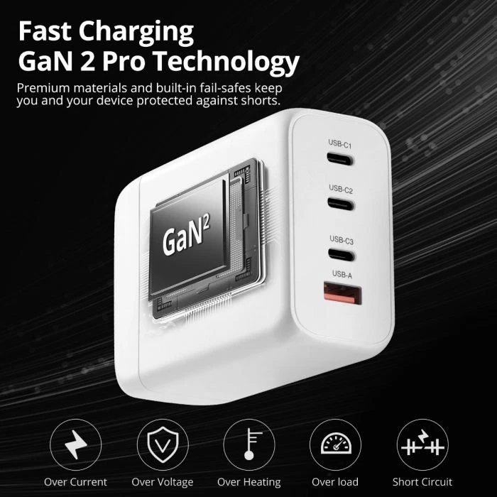Bloque Cargador SIIG 200W USB C, 4 Puertos Carga Rápida con 100W PD 3XUSB-C 1xUSB-A Foto 3 de 4