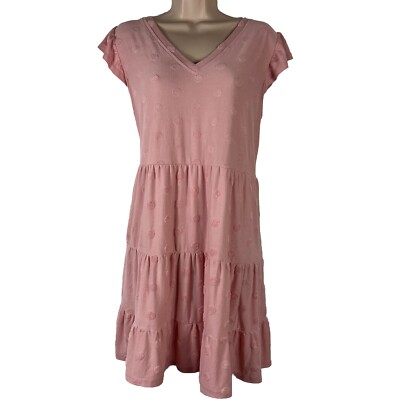 Mine Dress Women's Small Above Knee A-Line Shift Short Sleeve Swiss Dot Pink