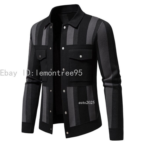 Mens Sweater Stand Collar Overalls Jacket Cardigan Lapel Button Knitwear Casual - Picture 5 of 25